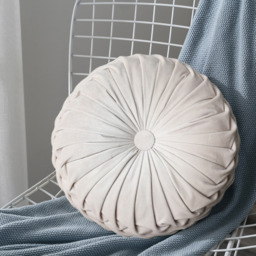 Round Pleated Pumpkin Velvet Cushion 35cm - Beige - thumbnail 2