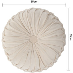 Round Pleated Pumpkin Velvet Cushion 35cm - Beige - thumbnail 5
