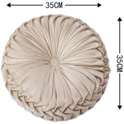 Round Pleated Pumpkin Velvet Cushion 35cm - Beige - thumbnail 4