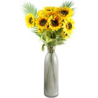 Yellow Artificial Sunflower Arrangement Glass Vase - Yellow Sunflowers Glass Vase