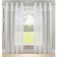 Pair of Andorra White Textured Fabric Header Sheer Voile Panels - White / 183cm - thumbnail 1