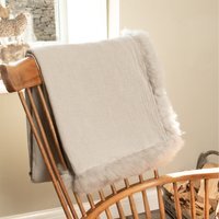 Linen Blanket with Sheepskin Trim - Grey