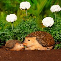 Hedgehog Garden Ornaments Figure Mum Baby - Brown - image 1