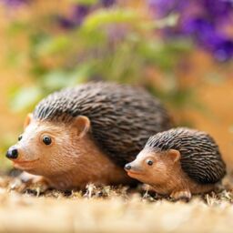 Hedgehog Garden Ornaments Figure Mum Baby - Brown - thumbnail 2