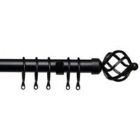 25-28mm Cage End Black Metal Curtain Pole Set - Black / 200cm