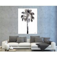 'Gold Tall Palm' Art Print Wrapped on Canvas - Black / 152cm