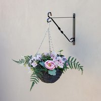 Artificial Peonies and Hydrangeas Hanging Floral Arrangement in Wicker Basket 32cm - Brown