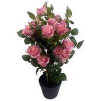 Premium Rose Bush Pink Silk Flowers and Leaves - Pink Rose Bush