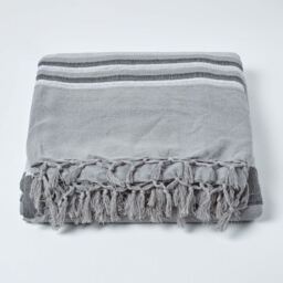 Cotton Morocco Striped Grey Throw - Grey / 360cm - thumbnail 3