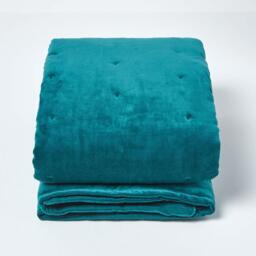 Homescapes Velvet Quilted Throw with Stitch - Teal Green / 200cm - thumbnail 3