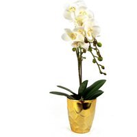 Artificial Real Touch Orchid in Decorative Pot - White Gold