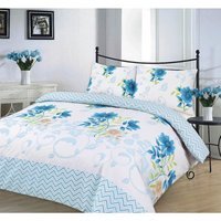 Bethany Floral Duvet Cover Set Reverisible Zig Zag Bedding - Blue / Double - image 1