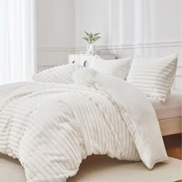 Super soft luxury faux fur stripe Duvet - Cream / 230cm