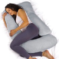 J Shaped Pregnancy Pillow, Memory Foam Maternity Cushion Machine Washable - Light Grey