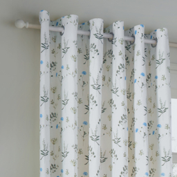Meadow Cotton Eyelet Curtain Pair - White/Cornflower / 168cm / 183cm - thumbnail 2