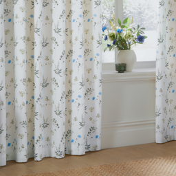 Meadow Cotton Eyelet Curtain Pair - White/Cornflower / 168cm / 183cm - thumbnail 3