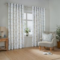 Meadow Cotton Eyelet Curtain Pair - White/Cornflower / 168cm / 183cm - thumbnail 1