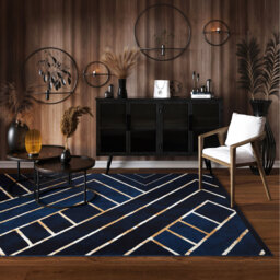 Navy Blue Gold Art Deco Living Room Rug - Navy / 280 x 190cm - thumbnail 2