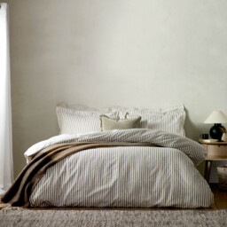 Hebden Melange Stripe Cotton Duvet Cover Set - Mole / King - thumbnail 4