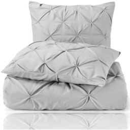 Pintuck Bedding Duvet Cover Set with Matching Pillowcases - Silver Grey / King - thumbnail 4
