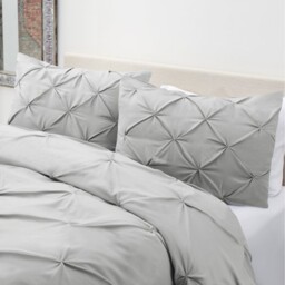 Pintuck Bedding Duvet Cover Set with Matching Pillowcases - Silver Grey / King - thumbnail 5
