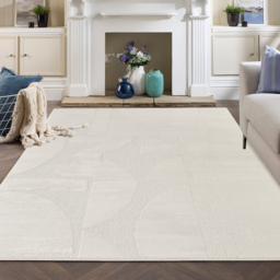 Hamilton Modern Sheen Area Rug - Abstract Motif Geometric Lines Design Rug - Cream / 170cm - thumbnail 5