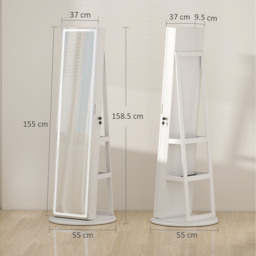 HOMCOM 360 degree Swivel Jewellery Cabinet, Full Length Mirror  - White - thumbnail 2