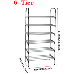 Rust-proof Stackable 6 Tier Shoe Rack - Silver Black - thumbnail 5