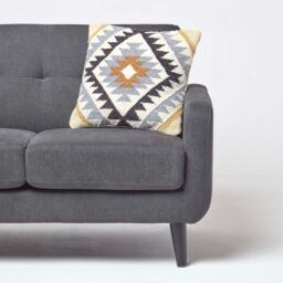 Agra Handwoven Gold and Black Kilim Cushion with Feather Filling - Multi-Coloured - thumbnail 2