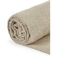 Herringbone Throw Over Blanket - Beige / 228x254cm / 254cm