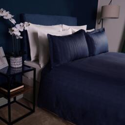 Brentfords Satin Stripe Duvet Cover Bedding Set - Navy / Superking - thumbnail 3
