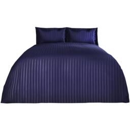Brentfords Satin Stripe Duvet Cover Bedding Set - Navy / Superking - thumbnail 2