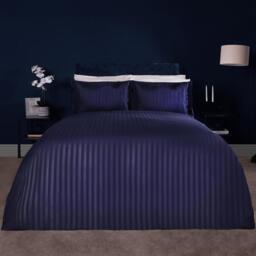 Brentfords Satin Stripe Duvet Cover Bedding Set - Navy / Superking - thumbnail 5