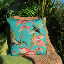 Hummingbird Blooms Outdoor Cushion Cover - Blue - thumbnail 4