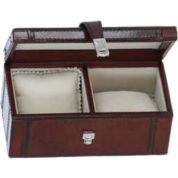 Luxury Leather Dual Watch  Bracelet Storage Box - Chestnut - thumbnail 3