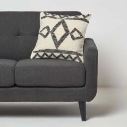 Homescapes Koba Handwoven Traditional Black Cream Cushion - Cream - thumbnail 2