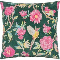 Aviary Cotton Velvet Cushion - Bottle Green / Feather