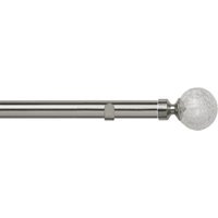 28mm Fixed Length Metal Eyelet Curtain Pole Set - Crash Finial - Satin Silver / 310cm