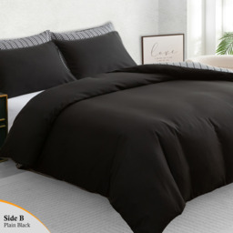 Soft Touch Reversible Duvet Cover Set with Secure Zipper and Corner Ties - Black and Grey / King - thumbnail 2
