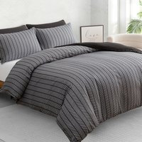 Soft Touch Reversible Duvet Cover Set with Secure Zipper and Corner Ties - Black and Grey / King - thumbnail 1