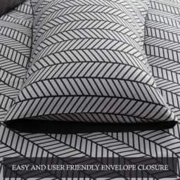 Soft Touch Reversible Duvet Cover Set with Secure Zipper and Corner Ties - Black and Grey / King - thumbnail 4