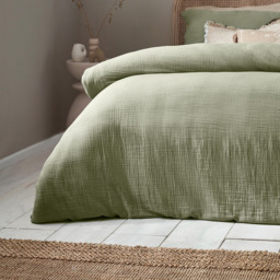 Lark Muslin Cotton Duvet Cover Set - Eucalpytus / Single - thumbnail 2