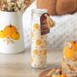 Pumpkin Print Tube Candle Autumn Scent  Burn Halloween Decor - White - thumbnail 4