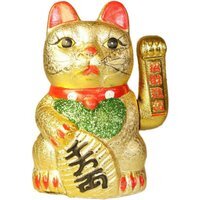 Lucky Waving Money Cat Figurine Chinese for Prosperity, Wealth, Charm - Gold