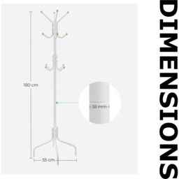 Metal Hallway Coat Rack Stand with Hooks - White - thumbnail 3