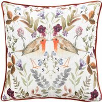 Mirrored Robin Watercolour Printed Piped Cushion - Sunset / Feather - image 1