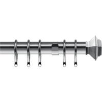 35mm Fixed Length Metal Curtain Pole Set Satin Silver Aztec Finial - Silver / 210cm