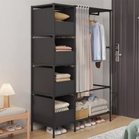 Open Wardrobe with 4-Cube Storage and Privacy Curtain - Black