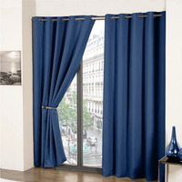 Woven Thermal Blackout Eyelet Curtains - Navy / 168cm / 183cm - image 1