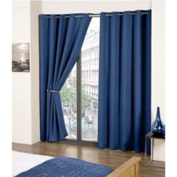 Woven Thermal Blackout Eyelet Curtains - Navy / 168cm / 183cm - thumbnail 4